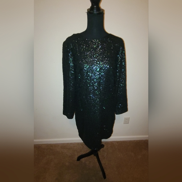 H&M Black Iridescent Long sleeve sequins Dress - Picture 2 of 5